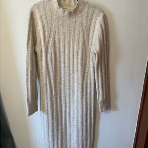 Elegant Cream Ribbed Knit Dress